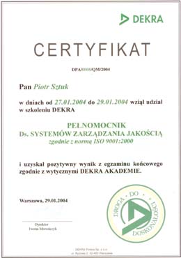 Zertifikat ISO 9001-2000 Bevollmächtigter