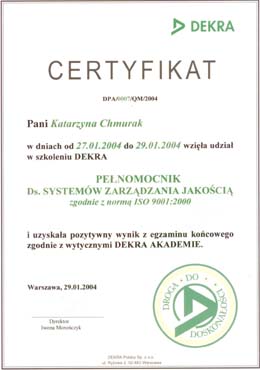 Zertifikat ISO 9001-2000 Bevollmächtigter